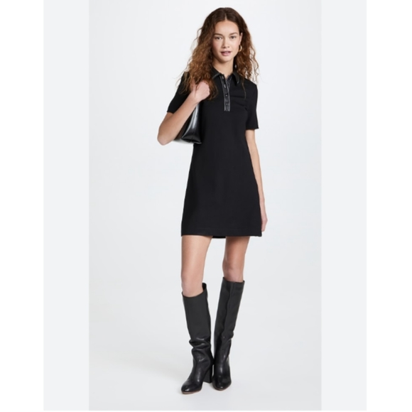Staud Jay Faux Leather Collar Black Mini Dress - Picture 4 of 15